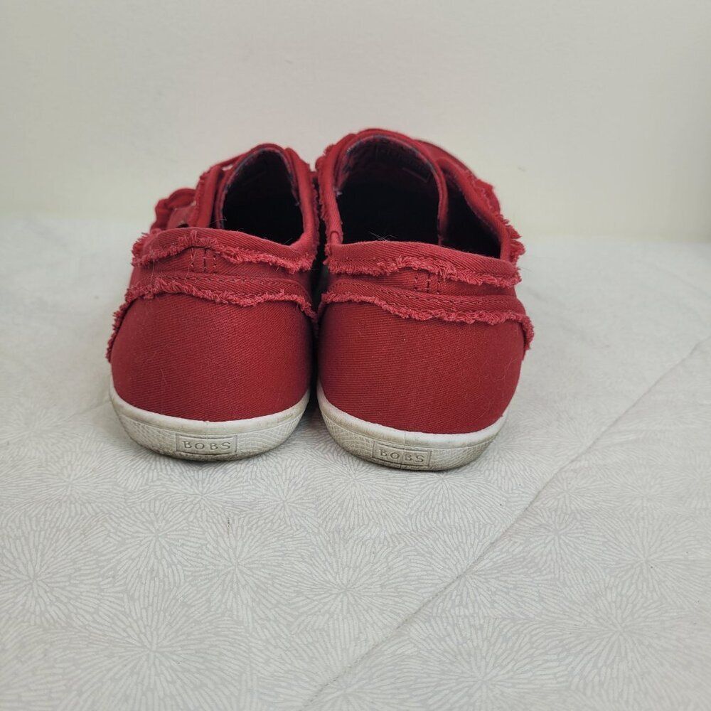 Bobs Skechers Memory Foam red canvas slip on lace sneakers gold trim preppy 8 - Picture 4 of 10